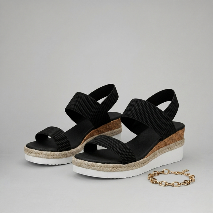 Wygodne Damskie Sandały Letnie na Koturnie w Stylu Espadryli z Elastycznymi Paskami — Eleganckie Buty na Lato | Sylnia Butik