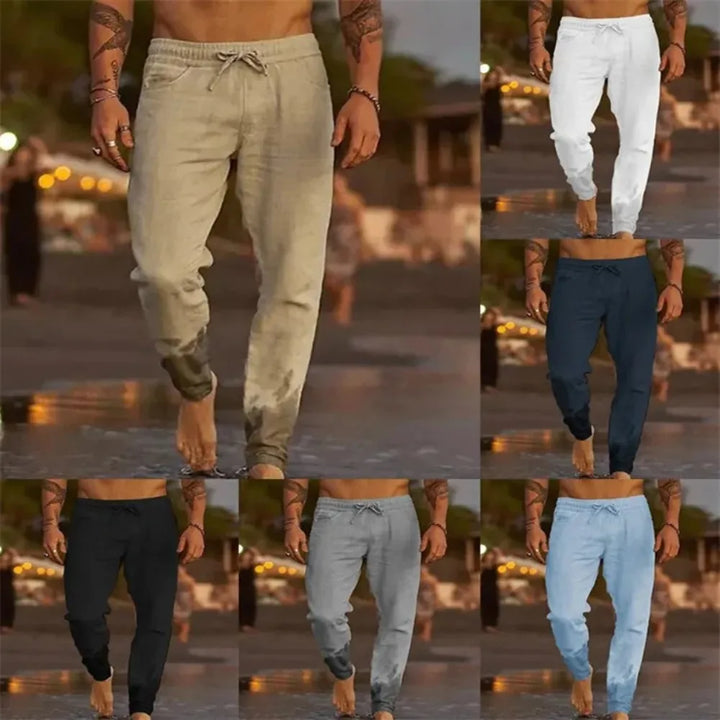 Męskie Spodnie Plażowe Joggers Streetwear Bawełniane Lniane Spodnie Dresowe Casual Hawajskie Wczasy Luźne Letnie Proste Spodnie Męskie