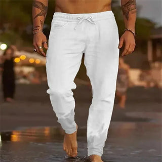 Męskie Spodnie Plażowe Joggers Streetwear Bawełniane Lniane Spodnie Dresowe Casual Hawajskie Wczasy Luźne Letnie Proste Spodnie Męskie