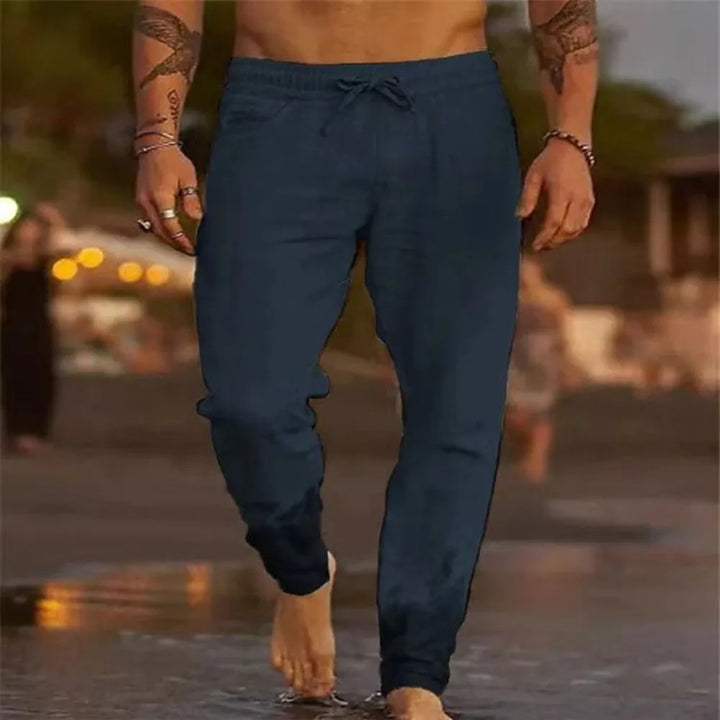 Męskie Spodnie Plażowe Joggers Streetwear Bawełniane Lniane Spodnie Dresowe Casual Hawajskie Wczasy Luźne Letnie Proste Spodnie Męskie