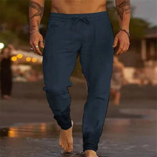 Męskie Spodnie Plażowe Joggers Streetwear Bawełniane Lniane Spodnie Dresowe Casual Hawajskie Wczasy Luźne Letnie Proste Spodnie Męskie