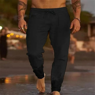 Męskie Spodnie Plażowe Joggers Streetwear Bawełniane Lniane Spodnie Dresowe Casual Hawajskie Wczasy Luźne Letnie Proste Spodnie Męskie