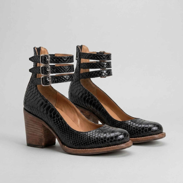 Buty Damskie na Słupku z Paskami Wokół Kostki w Stylu Vintage