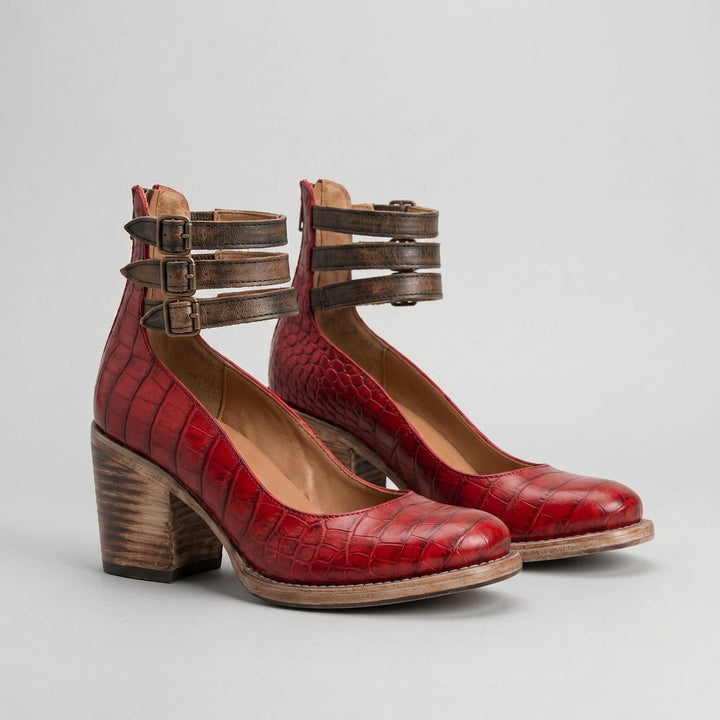 Buty Damskie na Słupku z Paskami Wokół Kostki w Stylu Vintage