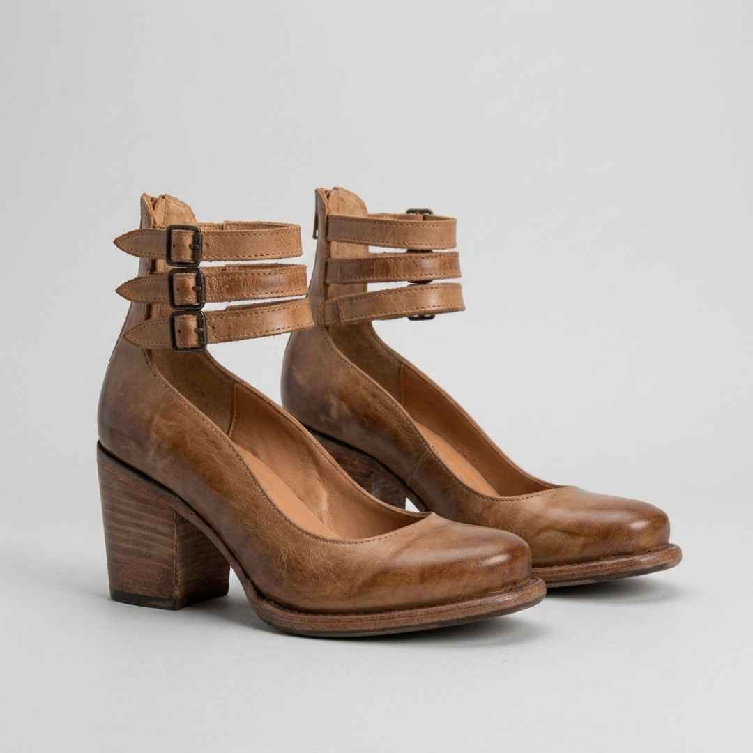 Buty Damskie na Słupku z Paskami Wokół Kostki w Stylu Vintage