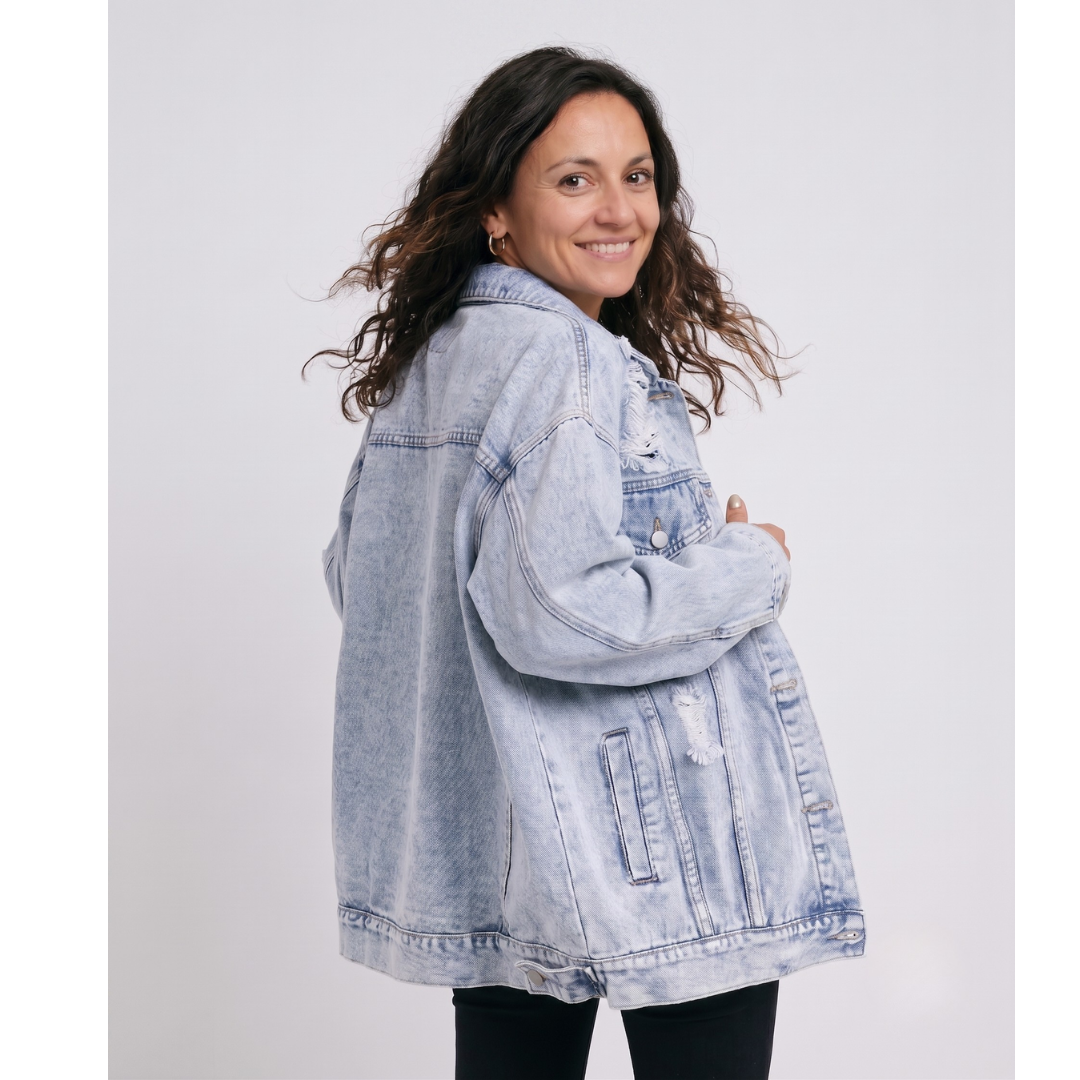 Jeansowa Kurtka Oversize w Stylu Vintage