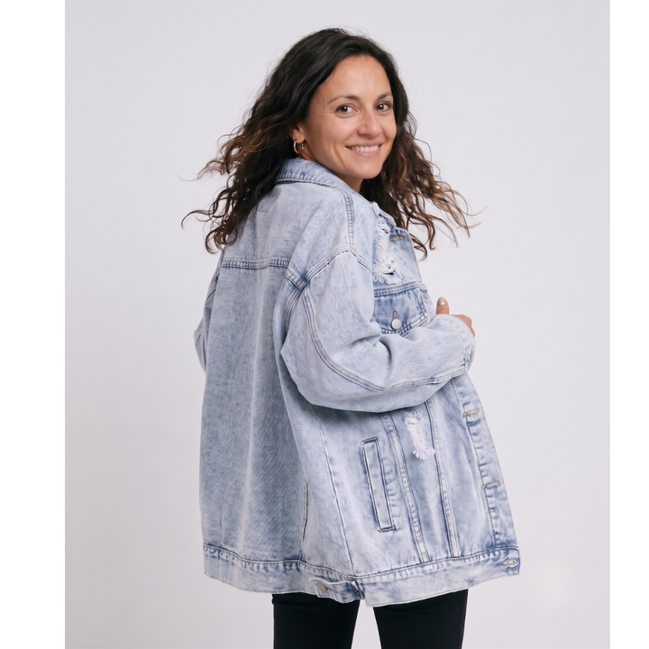 Jeansowa Kurtka Oversize w Stylu Vintage