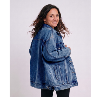 Jeansowa Kurtka Oversize w Stylu Vintage