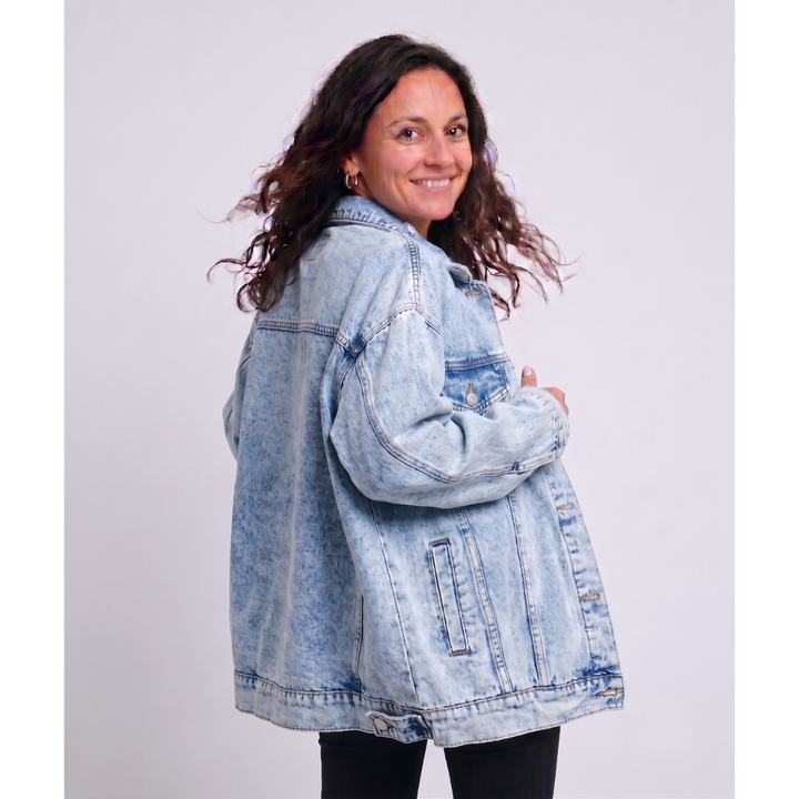Jeansowa Kurtka Oversize w Stylu Vintage