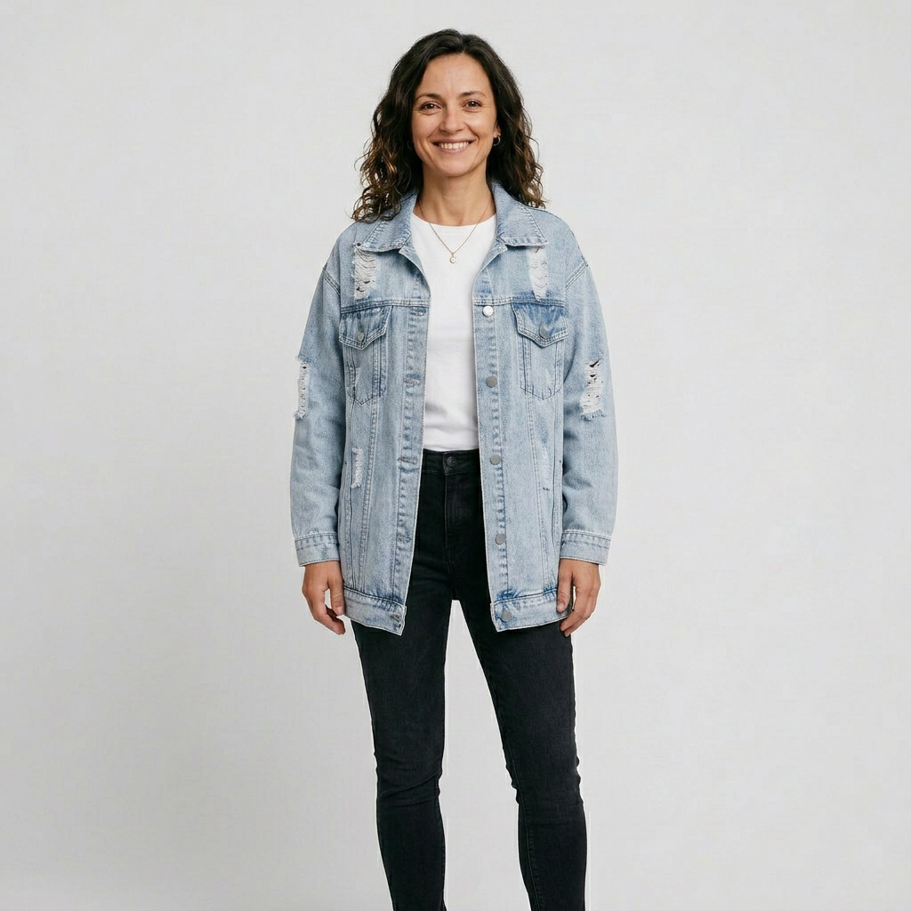 Jeansowa Kurtka Oversize w Stylu Vintage