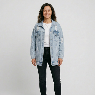 Jeansowa Kurtka Oversize w Stylu Vintage