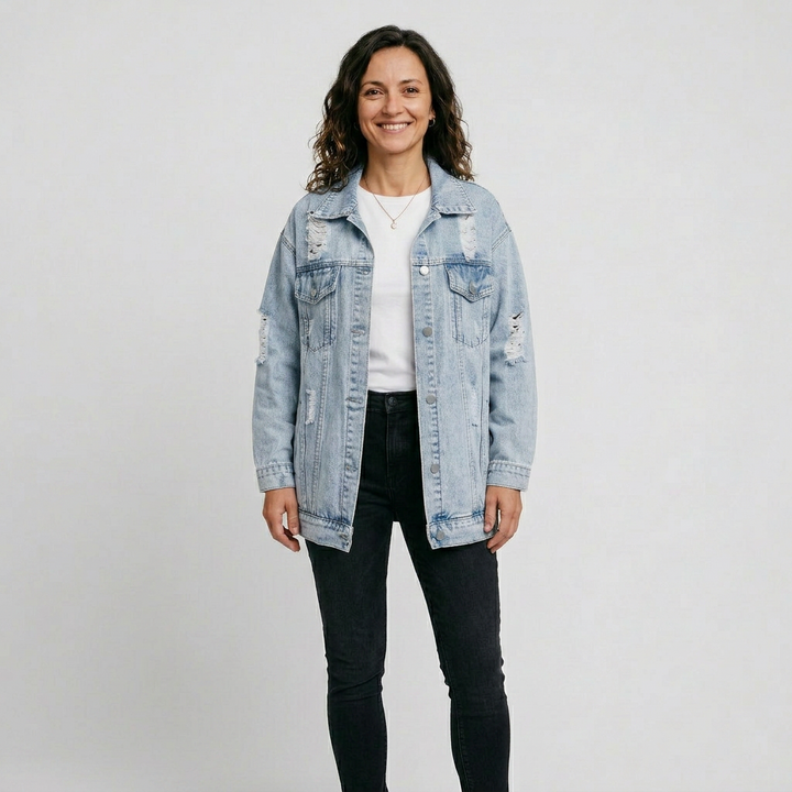 Jeansowa Kurtka Oversize w Stylu Vintage
