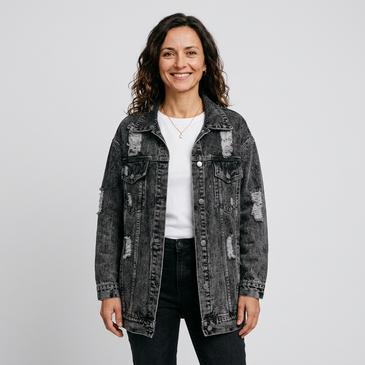 Jeansowa Kurtka Oversize w Stylu Vintage