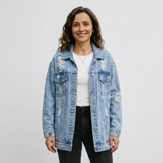 Jeansowa Kurtka Oversize w Stylu Vintage