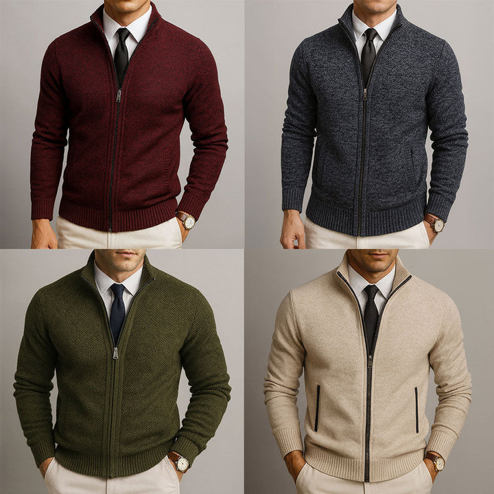 Elegancki sweter męski z zamkiem i wysoką stójką na co dzień