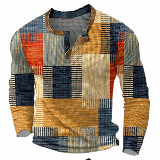 Wyrazisty sweter męski z guzikami i geometrycznym wzorem