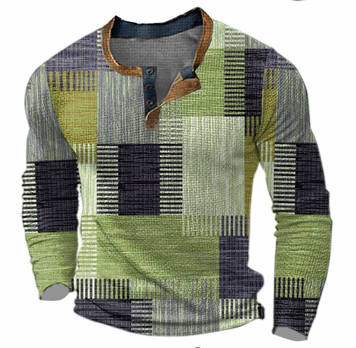 Wyrazisty sweter męski z guzikami i geometrycznym wzorem