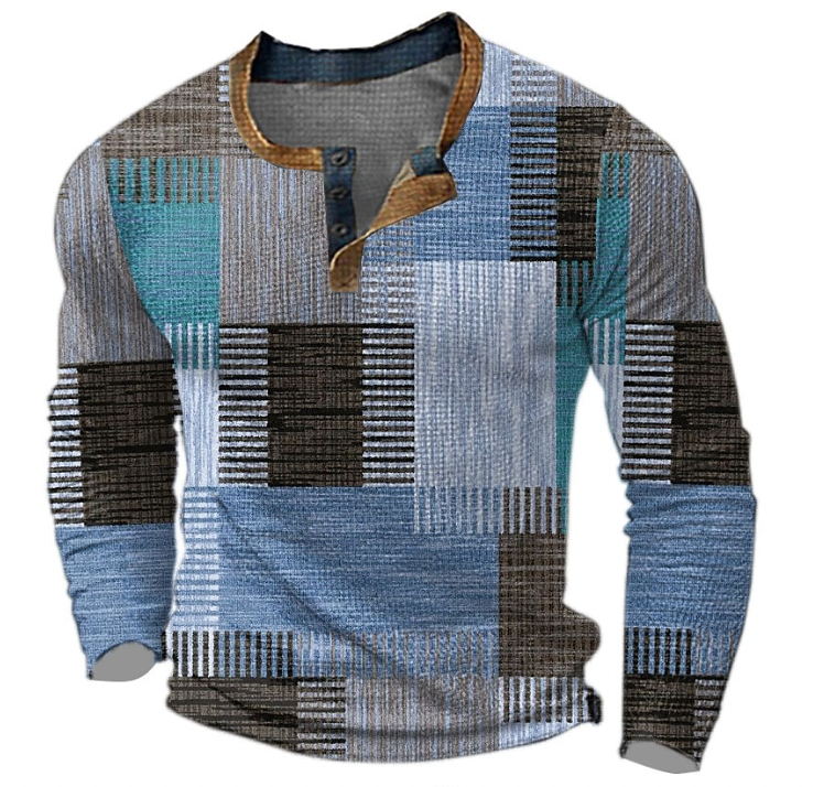 Wyrazisty sweter męski z guzikami i geometrycznym wzorem