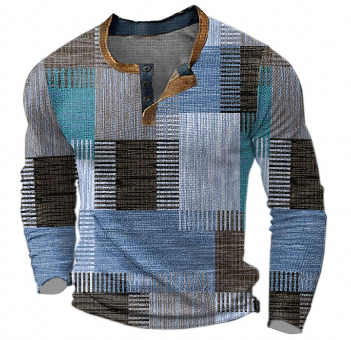 Wyrazisty sweter męski z guzikami i geometrycznym wzorem