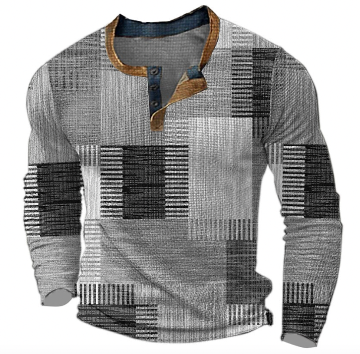 Wyrazisty sweter męski z guzikami i geometrycznym wzorem