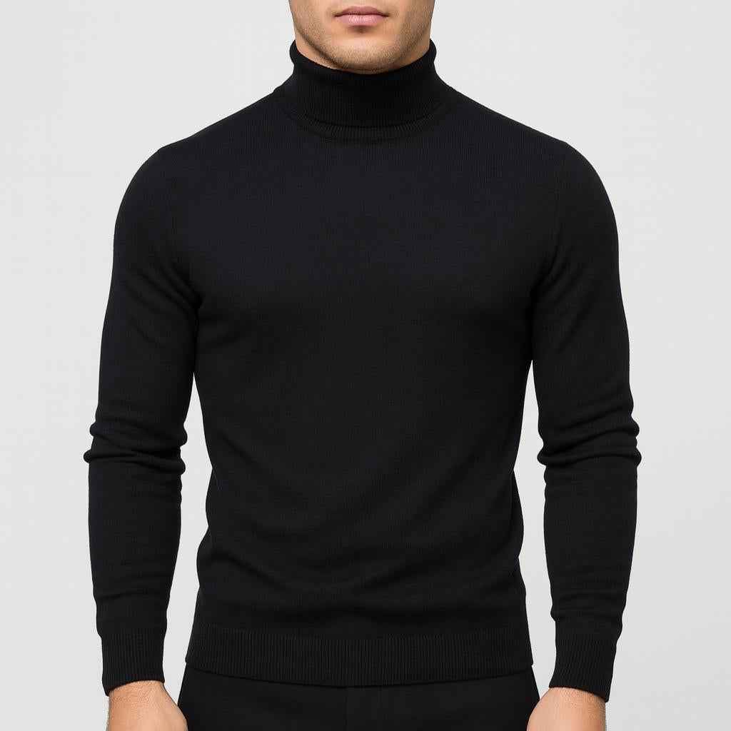 Stylowy sweter męski z golfem o smukłej linii i wysokim kołnierzu