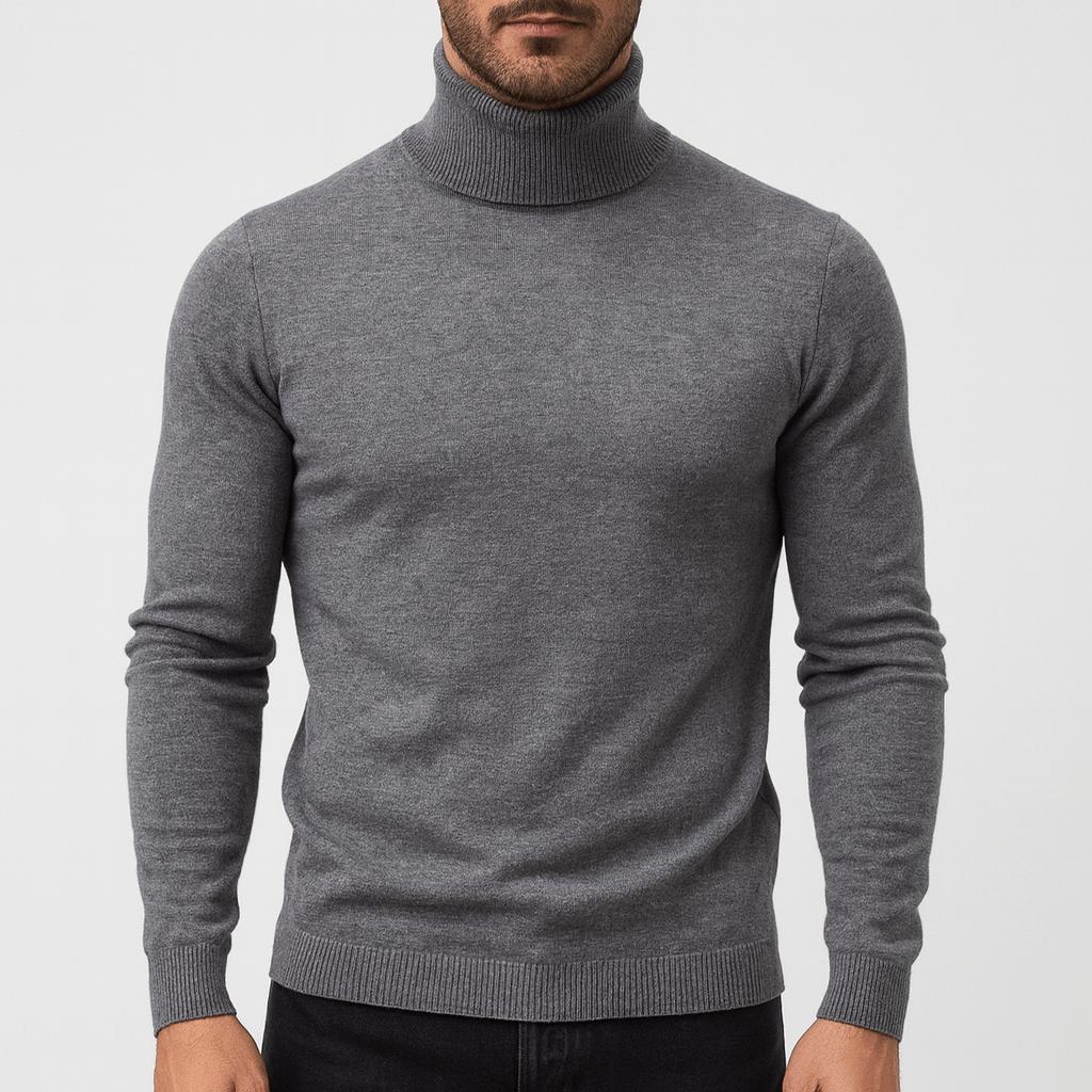 Stylowy sweter męski z golfem o smukłej linii i wysokim kołnierzu