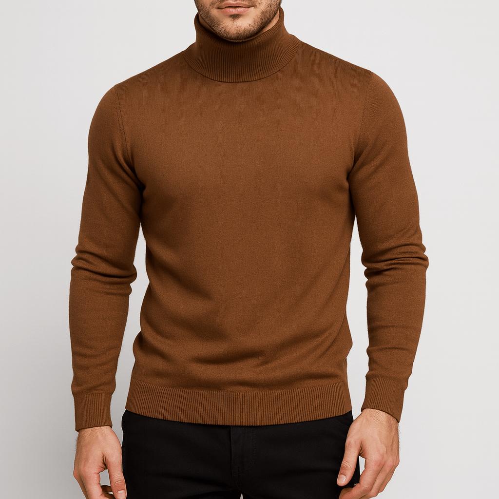 Stylowy sweter męski z golfem o smukłej linii i wysokim kołnierzu