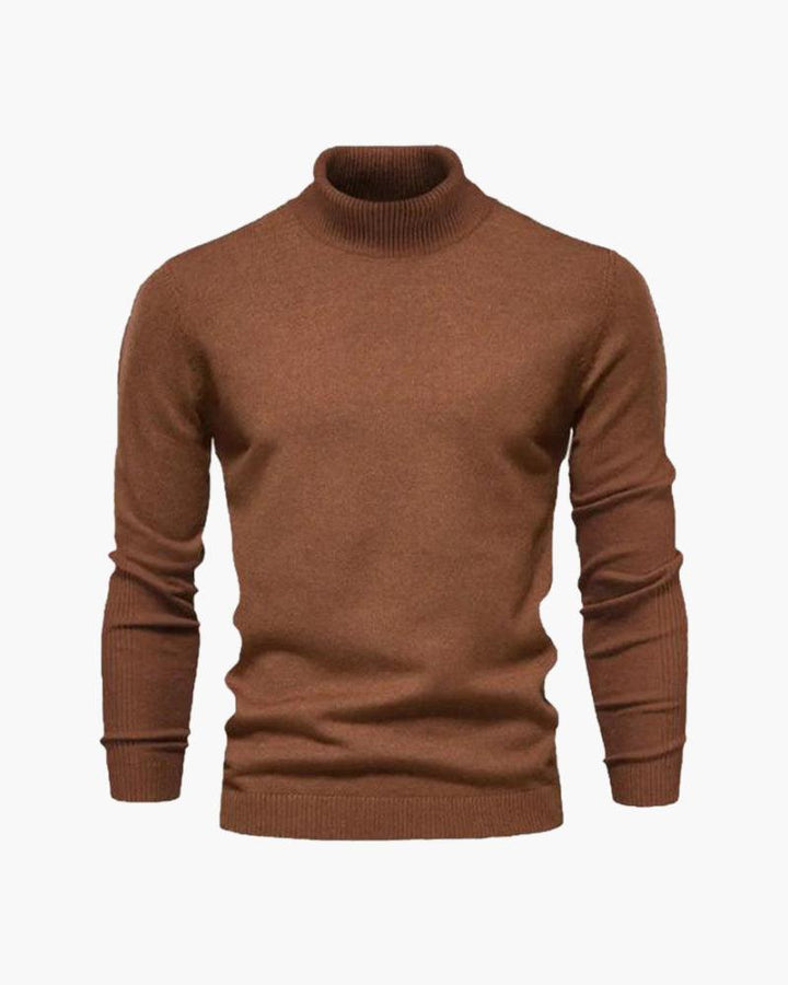 Stylowy sweter męski z golfem o smukłej linii i wysokim kołnierzu